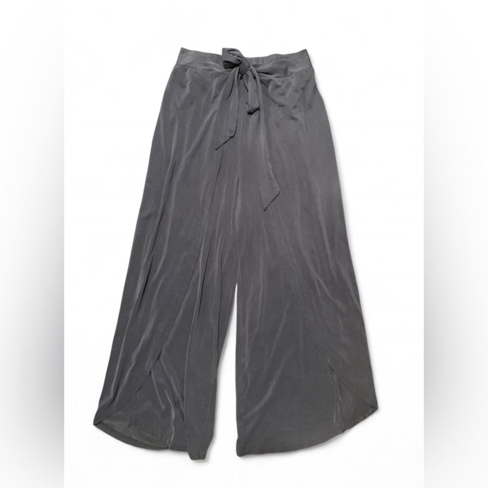 Mystree Grey Modal Blend Wrap Front Wide Leg Pants Small